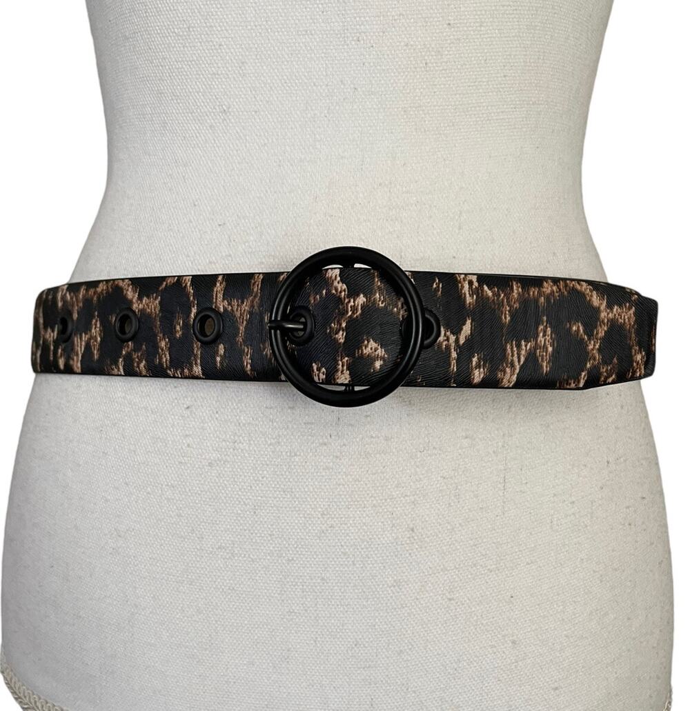 NWOT Steve Madden Small Leopard Black Brown Circle "O" Ring Belt 1 1/4" #1155